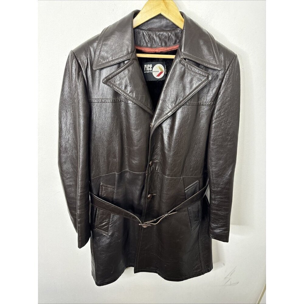 Vintage Rice Sports Wear 70s Men 44 Brown Cabretta Leather‎ Lined Belted